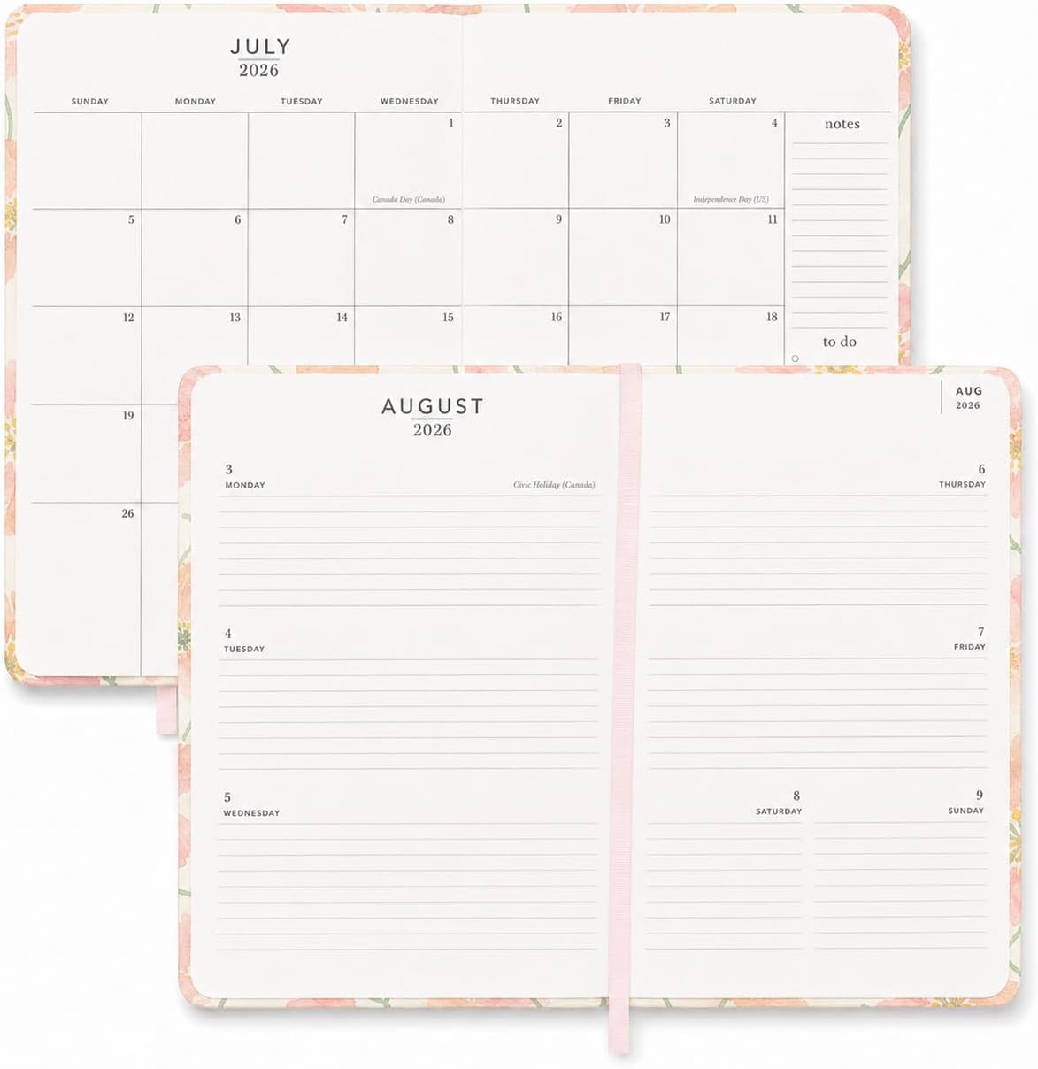 2026–2027 Academic Planner | 18 Month | 6" × "8" | Blush Floral