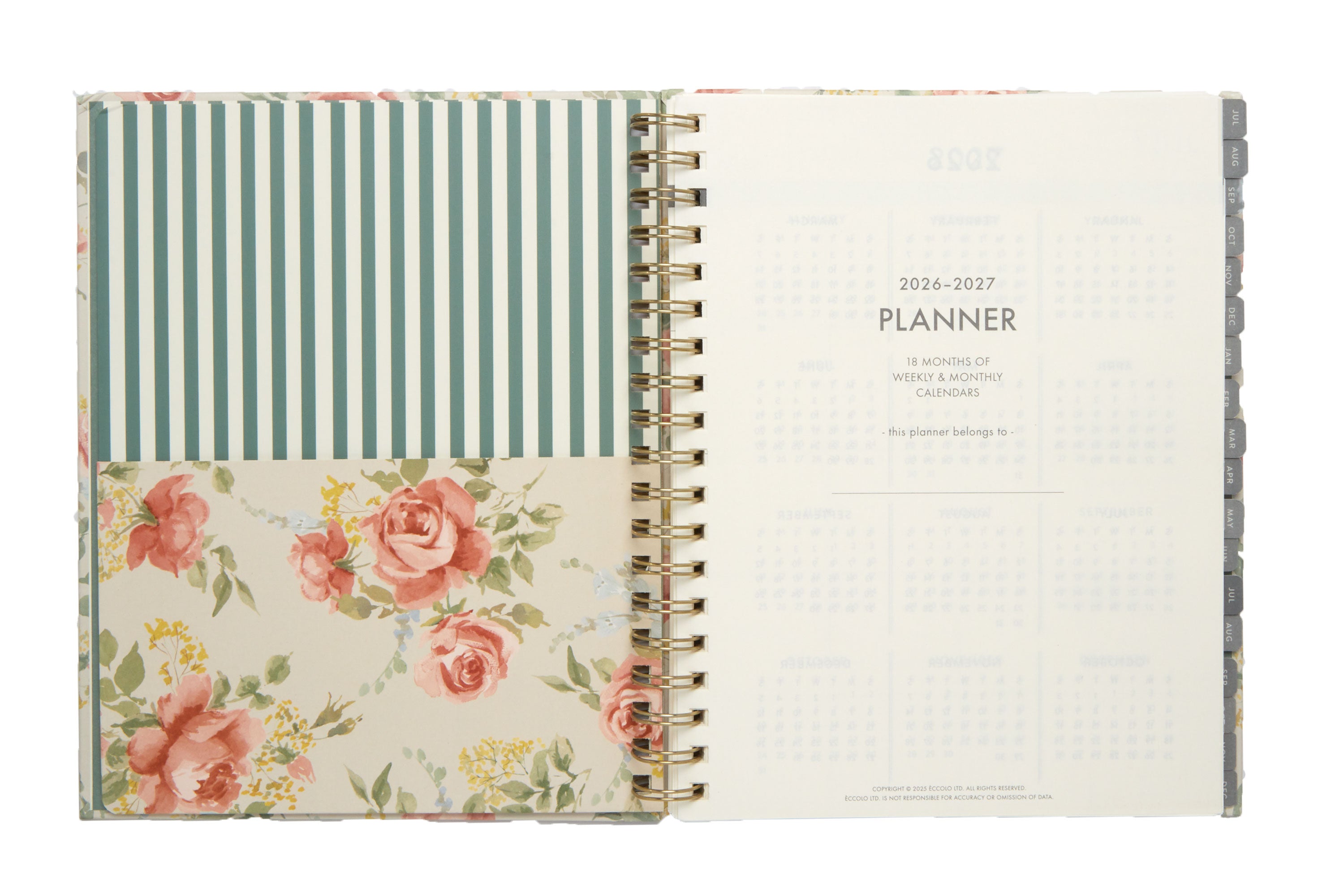 2026–2027 Academic Planner | 18 Month | 8" × "10" | Pink Roses