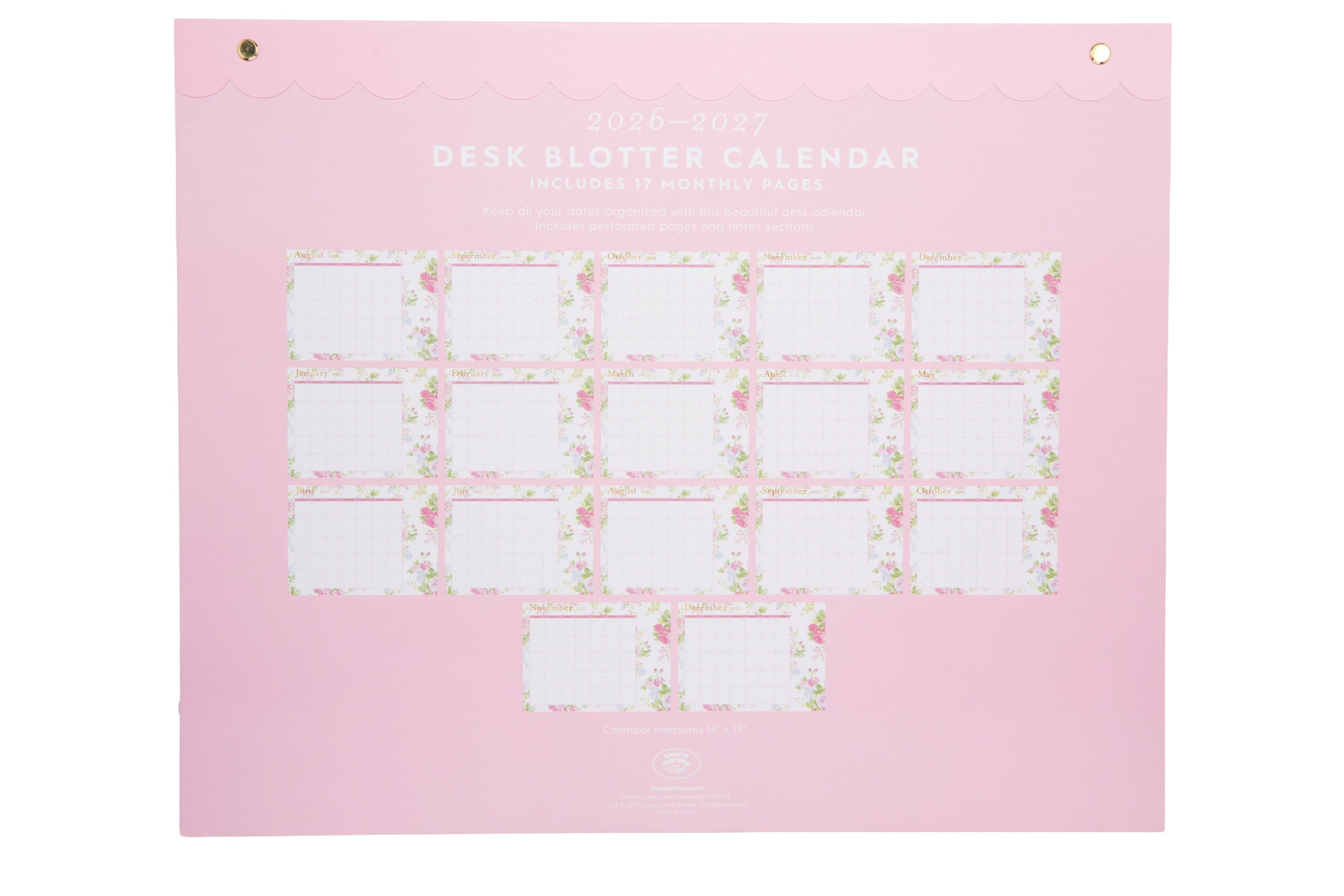 Laura Ashley 2026–2027 Desk Calendar | Pink Garden